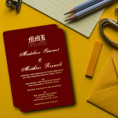 Monogram Elegant Red and Gold Wedding Folieneinladung