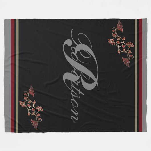 Monogram Elegant Red Black Ruby Gray Fleecedecke (Vorderseite (Horizontal))