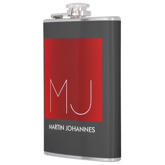 Monogram Elegant Red Gray Add Name Initials Flachmann (Links)