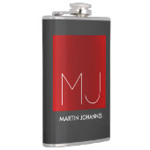 Monogram Elegant Red Gray Add Name Initials Flachmann (Rechts)