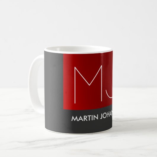 Monogram Elegant Red Gray Add Name Initials Kaffeetasse (Vorderseite Links)