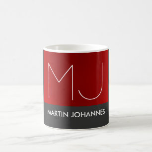 Monogram Elegant Red Gray Add Name Initials Kaffeetasse