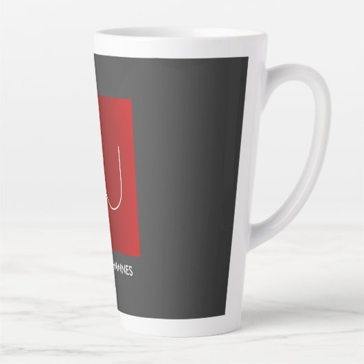 Monogram Elegant Red Gray Add Name Initials Milchtasse (Rechts)
