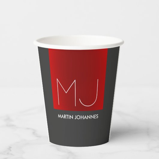 Monogram Elegant Red Gray Add Name Initials Pappbecher (Vorderseite)