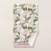 Monogram Elegant Rosa Grüne Blume Badhandtuch Set (Handtuch)