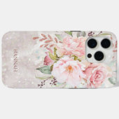 Monogram Elegant Rosa Rose Peony Floral Marmor Case-Mate iPhone Hülle (Rückseite (Horizontal))
