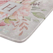 Monogram Elegant Rosa Rose Peony Floral Marmor Schneidebrett (Ecke)