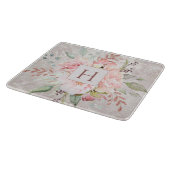 Monogram Elegant Rosa Rose Peony Floral Marmor Schneidebrett (Ecke)