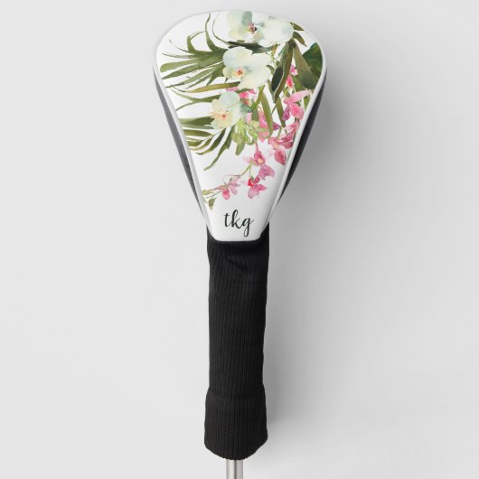 Monogram Elegant Rosa tropische Palmen Golf Headcover (Vorderseite)
