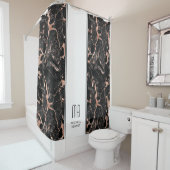 Monogram Elegant Rose Gold Black Marble Duschvorhang (Beispiel)