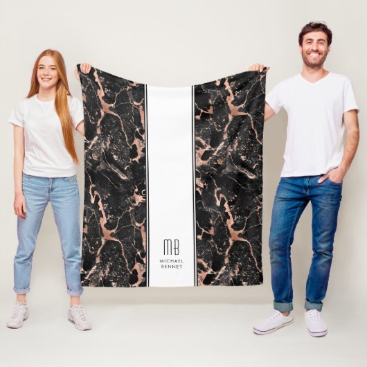 Monogram Elegant Rose Gold Black Marble Fleecedecke (Beispiel)