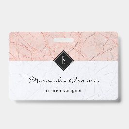 Monogram Elegant Rose Gold Gray Marble Abzeichen Ausweis