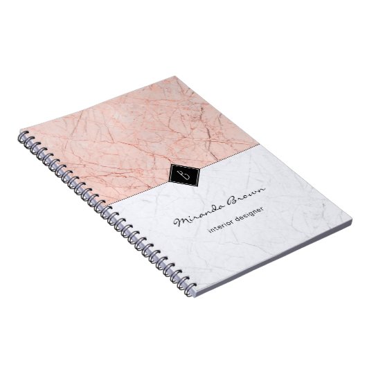 Monogram Elegant Rose Gold Gray Marble Notebook Notizblock (Rechte Seite)