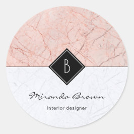 Monogram Elegant Rose Gold Gray Marmorsticker Runder Aufkleber