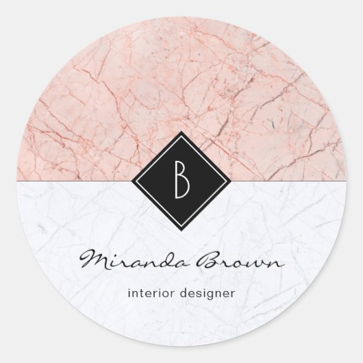 Monogram Elegant Rose Gold Gray Marmorsticker Runder Aufkleber (Vorderseite)