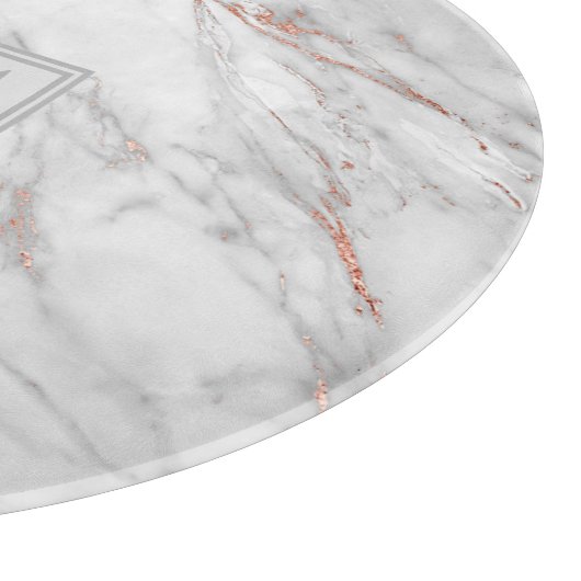Monogram Elegant Rose Gold Kupfer Weißer Marmor Schneidebrett (Ecke)