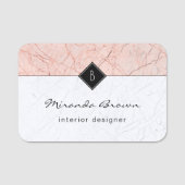 Monogram Elegant Rose Gold Marble Beruflich Namensschild (Vorderseite)
