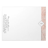 Monogram Elegant Rose Gold Marble Notepad Notizblock (Vorderseite)