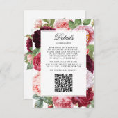 Monogram Elegant Rose Hochzeitdetails QR-Code Begleitkarte (Vorne/Hinten)
