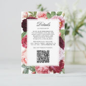 Monogram Elegant Rose Hochzeitdetails QR-Code Begleitkarte (Stehend Vorderseite)