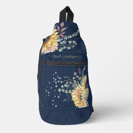 Monogram Elegant Rustic Sunflowers Math Teacher Crossbody Bag (Vorderseite)