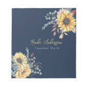 Monogram Elegant Rustic Sunflowers Math Teacher Notizblock (Vorderseite)
