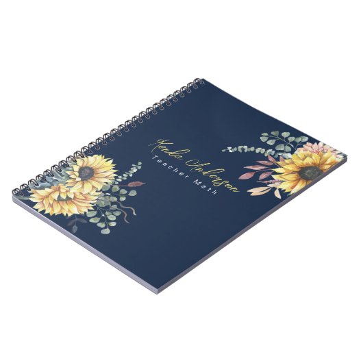Monogram Elegant Rustic Sunflowers Math Teacher Notizblock (Linke Seite)