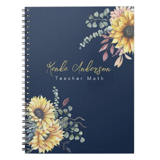 Monogram Elegant Rustic Sunflowers Math Teacher Notizblock (Vorderseite)