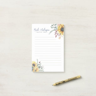 Monogram Elegant Rustic Sunflowers Math Teacher Post-it Klebezettel