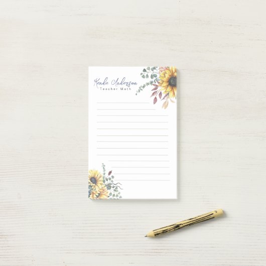 Monogram Elegant Rustic Sunflowers Math Teacher Post-it Klebezettel (Auf Schreibtisch)