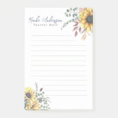 Monogram Elegant Rustic Sunflowers Math Teacher Post-it Klebezettel (Vorderseite)