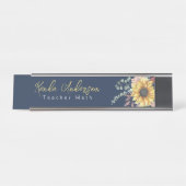 Monogram Elegant Rustic Sunflowers Math Teacher Schreibtischnamensplakette (Vorderseite )