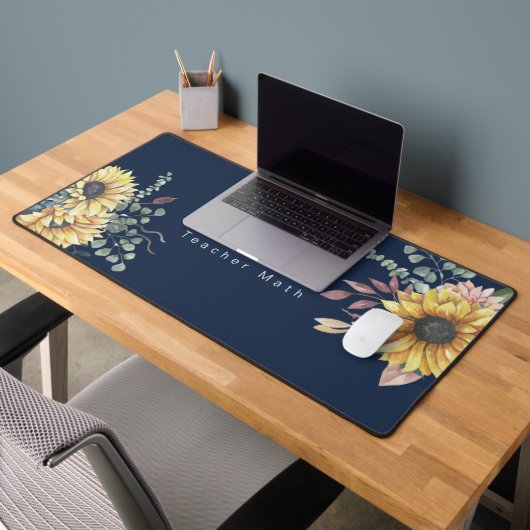 Monogram Elegant Rustic Sunflowers Math Teacher Schreibtischunterlage (Büro 2)