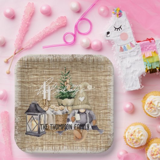 Monogram Elegant rustikale Aquarellfeier Pappteller (Party)