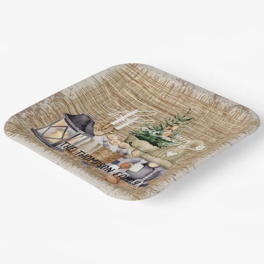 Monogram Elegant rustikale Aquarellfeier Pappteller (Gewinkelt)