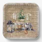 Monogram Elegant rustikale Aquarellfeier Pappteller (Vorderseite)