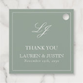 Monogram Elegant Sage Green Danke Hochzeit Geschenkanhänger (Rückseite)