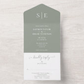 Monogram Elegant Sage Green Minimalistisch Wedding All In One Einladung (Innen Boden)