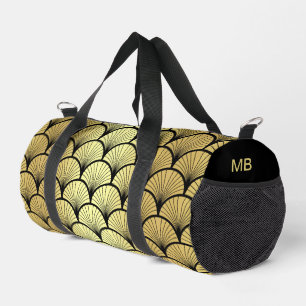 Monogram Elegant Schwarz Gold Art Deco Muster Duffle Bag