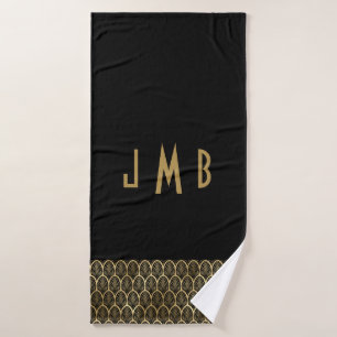 Monogram Elegant Schwarz und Gold Art Deco Gatsby Badehandtuch