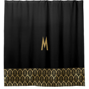 Monogram Elegant Schwarz und Gold Art Deco Gatsby Duschvorhang