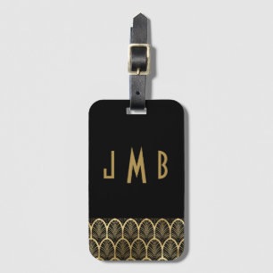 Monogram Elegant Schwarz und Gold Art Deco Gatsby Gepäckanhänger