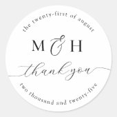 Monogram Elegant Schwarz-weiß Danke Hochzeit Runder Aufkleber (Vorderseite)