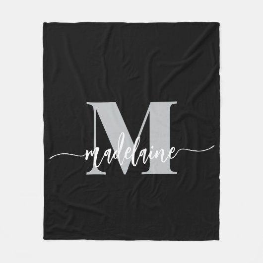 Monogram Elegant Schwarz-weiß Personal Fleecedecke (Vorderseite)