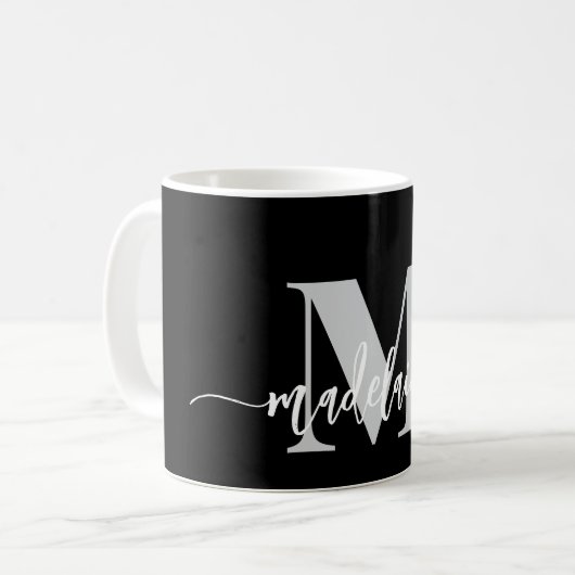 Monogram Elegant Schwarz-weiß Personal Kaffeetasse (Vorderseite Links)