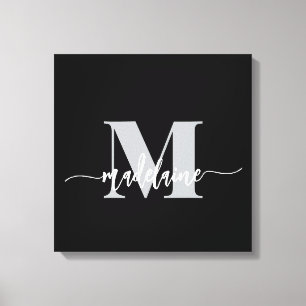 Monogram Elegant Schwarz-weiß Personal Leinwanddruck
