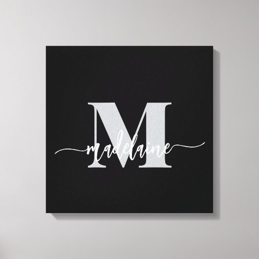 Monogram Elegant Schwarz-weiß Personal Leinwanddruck (Vorderseite)