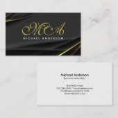 Monogram Elegant Script Black Gold Hintergrund Visitenkarte (Vorne/Hinten)