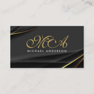 Monogram Elegant Script Black Gold Hintergrund Visitenkarte