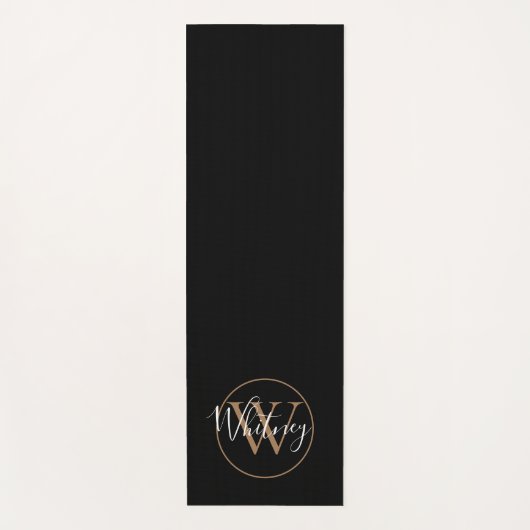 Monogram Elegant Script Black und Gold Yogamatte (Vorderseite)